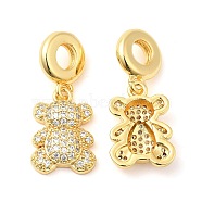 Brass with Cubic Zirconia Pendants, Long-Lasting Plated, Lead Free & Cadmium Free, Bear, Real 18K Gold Plated, 28mm, Hole: 4.5mm(KK-K343-02G)