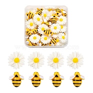 50Pcs 2 Style Resin Cabochons, Bees & Flower/Daisy, Mixed Color, 19~23x19~22x7~9mm, 25pcs/Style(X1-CRES-LS0001-02)
