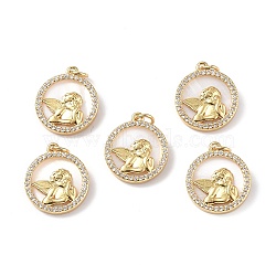 Brass Micro Pave Cubic Zirconia Pendants, with Shell and Jump Rings, Real 18K Gold Plated, Angel & Fairy, 18x15.5x3mm, Hole: 3mm(KK-E068-VF278)