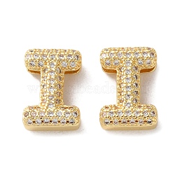 Rack Plating Brass Micro Pave Cubic Zirconia Slide Charms, Long-Lasting Plated, Lead Free & Cadmium Free, Real 18K Gold Plated, Letter, Letter I, 13.5x9.5x5mm, Hole: 10.6x1.5mm(KK-C084-34G-I)