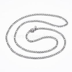 304 Stainless Steel Figaro Chain Necklaces, with Lobster Claw Clasps, Stainless Steel Color, 23.43 inch(59.5cm)(NJEW-H445-01P)