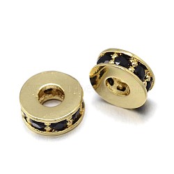 Flat Round Brass Micro Pave Cubic Zirconia Spacer Beads, Lead Free & Nickel Free & Cadmium Free, Golden, 7x3mm, Hole: 3mm(ZIRC-F009-32G-NR)