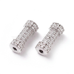 Brass Micro Pave Clear Cubic Zirconia Beads, Tube, Platinum, 14x6mm, Hole: 1mm(ZIRC-K081-91P)