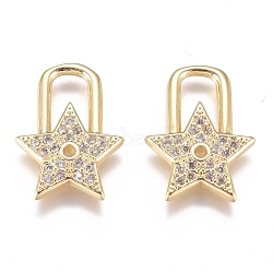 Brass Micro Pave Cubic Zirconia Pendants, Long-Lasting Plated, Star, Clear, Golden, 15.5x12x2mm, Hole: 3.5mm(X-ZIRC-G168-33G)