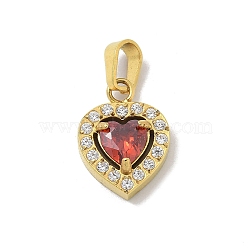 Ion Plating(IP) 304 Stainless Steel Micro Pave Cubic Zirconia Pendants, Golden Charms, Heart, 13x9.5x3.5mm, Hole: 4X2.5mm(STAS-Z107-05G-02)