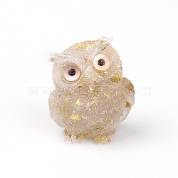 Resin Home Display Decorations, with Natural Rose Quartz Chips and Gold Foil Inside, Owl, Random Eye Color, 60x50x42mm(G-PW0005-01-05)