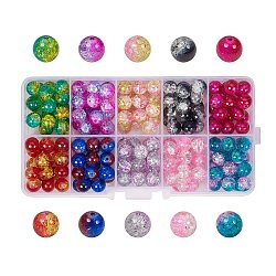 Round Transparent Crackle Glass Beads, Mixed Color, 8mm, Hole: 1.3~1.6mm, about 180~200pcs/box(CCG-X0006-B)