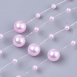 ABS Plastic Imitation Pearl Beaded Trim Garland Strand, Great for Door Curtain, Wedding Decoration DIY Material, Pink, 3~8mm, about 106~108pcs/strand, 200strand/bag, 53.15 inch(SACR-T354-01D)
