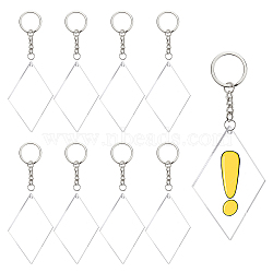 BENECREAT DIY Rhombus with Angle Acrylic Blank Pendant Keychain Making Kits, with Iron Split Key Rings, Platinum & Stainless Steel Color, Pendants: 79x59x3mm, Hole: 3mm, 15pcs/box(DIY-BC0001-63A)