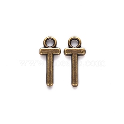 Tibetan Style Alloy Pendants, Cadmium Free & Nickel Free & Lead Free, Letter.T, T: 16x7x2mm, Hole: 2mm, about 1960pcs/1000g(TIBE-S108-108T-AB-NR)