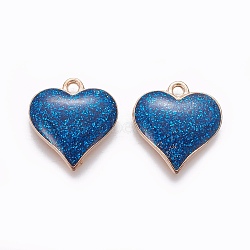 Alloy Enamel Pendants, Heart, Light Gold, Blue, 17.2x15.8x3.2mm, Hole: 1.5mm(ENAM-L017-G01)