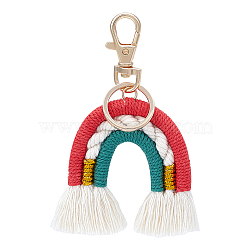 Rainbow Cotton Tassel Keychain, with Alloy Finding and Iron Clasp, Red, 11cm(KEYC-WH0029-45A)