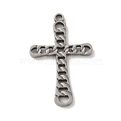 304 Stainless Steel Pendants, Cross Charm, Religion, Stainless Steel Color, 33x20.5x1.5mm, Hole: 2mm(STAS-C087-01F-P)