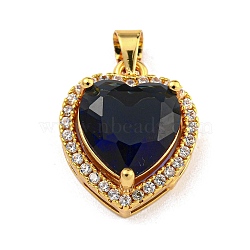 Rack Plating Brass Pendant, with Glass, Heart, Prussian Blue, 16.5x13.5x7mm, Hole: 4x3.5mm(KK-H469-02G-10)