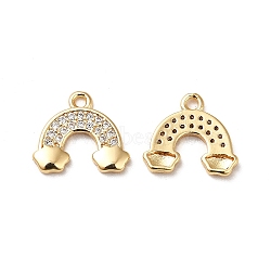 Brass Micro Pave Cubic Zirconia Charms, Real 18K Gold Plated, Rainbow with Cloud Charm, Clear, 10x11.5x1.5mm, Hole: 1.2mm(KK-M233-43G)