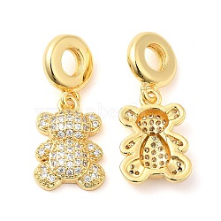 Brass with Cubic Zirconia Pendants, Long-Lasting Plated, Lead Free & Cadmium Free, Bear, Real 18K Gold Plated, 28mm, Hole: 4.5mm(KK-K343-02G)