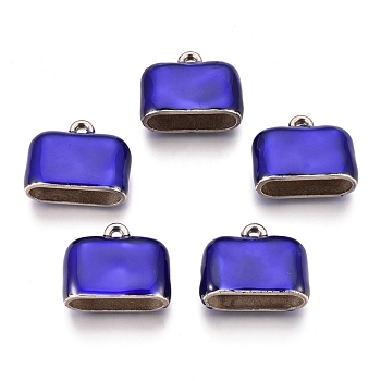 CCB Plastic Cord Ends, End Caps, with Enamel, Rectangle, Platinum, Blue, 23.5x29x12.4mm, Hole: 2.5mm, Inner Diameter: 8x24.6mm
