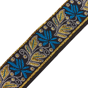 Ethnic Style Embroidery Polyester Ribbons, Jacquard Ribbon, Tyrolean Ribbon, Flat with Floral Patttern, Garment Accessories, Dark Cyan, 1-3/8 inch(34x0.3mm), about 7.66 Yards(7m)/Bundle