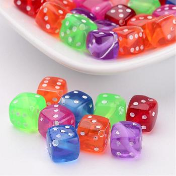 Mixed Color Transparent Acrylic Dice Beads, about 8mm in diameter, hole: about 1mm