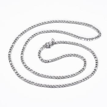 304 Stainless Steel Figaro Chain Necklaces, with Lobster Claw Clasps, Stainless Steel Color, 23.43 inch(59.5cm)