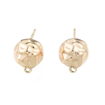 Brass Stud Earrings Findings, with Horizontal Loops, Half Round, Real 18K Gold Plated, 11.7x9.6x5.3mm, Hole: 1mm, Pin: 0.8mm
