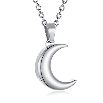 Stainless Steel Crescent Moon Urn Ashes Pendant Necklace, Memorial Jewelry for Women, Stainless Steel Color, 19.69 inch(50cm)