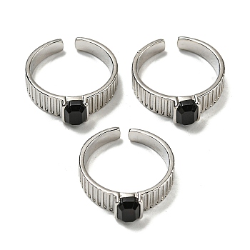 Natural Black Agate Adjustable Rings, with Platinum Brass Findings, Long-Lasting Plated, Jewely for Women, Rectangle, Adjustable