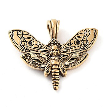 304 Stainless Steel Pendants, Butterfly with Skull Charm, Antique Golden, 35.5x43x5.8mm, Hole: 4.8mm