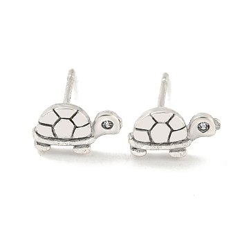 Rack Plated Tortoise Brass Cubic Zirconia Studs Earrings for Women, Lead Free & Cadmium Free, Long-Lasting Plated, Matte Silver Color, 5x9mm