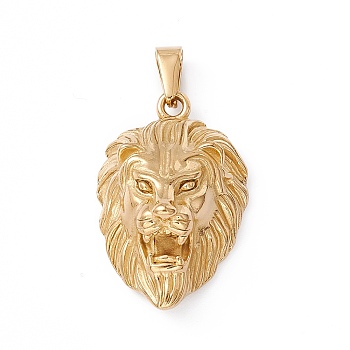 Vacuum Plating 304 Stainless Steel Pendants, Lion Charm, Golden, 39.5x25x15mm, Hole: 8x4.5mm
