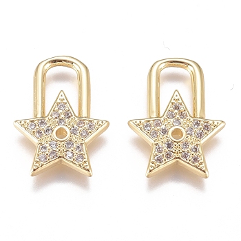 Brass Micro Pave Cubic Zirconia Pendants, Long-Lasting Plated, Star, Clear, Golden, 15.5x12x2mm, Hole: 3.5mm