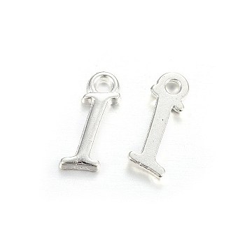 Silver Color Plated Alloy Letter Pendants, Rack Plating, Letter.I, 13x4x2mm, Hole: 1.5mm