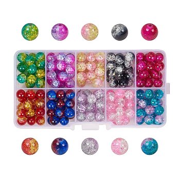 Perles rondes en verre craquelé transparent, couleur mixte, 8mm, Trou: 1.3~1.6mm, environ 180~200 pcs / boîte