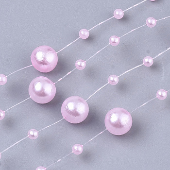 ABS Plastic Imitation Pearl Beaded Trim Garland Strand, Great for Door Curtain, Wedding Decoration DIY Material, Pink, 3~8mm, about 106~108pcs/strand, 200strand/bag, 53.15 inch
