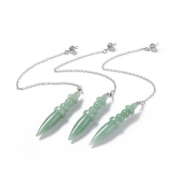 Natural Green Aventurine Pointed Dowsing Pendulums, with Rack Plating Brass Findings, Cadmium Free & Lead Free, Bullet, 247x2.5mm, Hole: 1.2~1.8mm