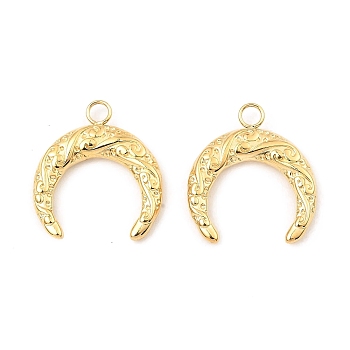 304 Stainless Steel Pendants, Double Horn/Crescent Moon Charm, Real 18K Gold Plated, 21x18.5x3.5mm, Hole: 2.5mm