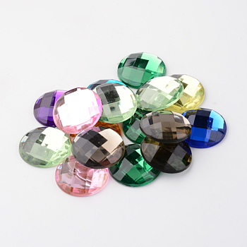 Imitation Taiwan Acrylic Rhinestone Flat Back Cabochons, Faceted, Half Round/Dome, Mixed Color, 25x6mm