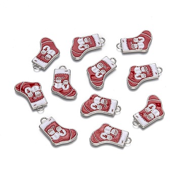 Alloy Enamel Pendants, Christmas Stockings Charms for Holiday Jewelry Making, Lead Free and Cadmium Free, Platinum Metal Color, Crimson, 24~26x15~16x2mm, Hole: 2mm