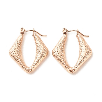 Ion Plating(IP) 304 Stainless Steel Chunky Rhombus Hoop Earrings for Women, Rose Gold, 25x22mm, Pin: 0.8mm