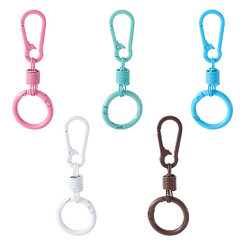 5Pcs Spray Painted Alloy Iron Spring Gate Ring, Mixed Color, 85x29.5~30x9.2~10mm