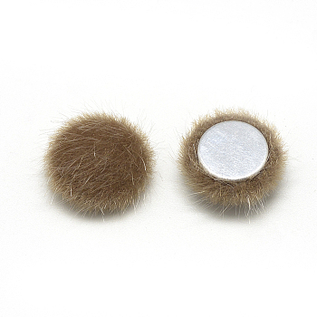 Faux Mink Fur Covered Cabochons, with Aluminum Bottom, Half Round/Dome, Camel, 15x5mm