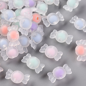 Transparent Acrylic Beads, Frosted, Bead in Bead, Candy, Mixed Color, 9x17x8.5mm, Hole: 2mm