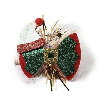 Christmas Theme Glitter Felt Fabric Alligator Hair Clip, with Iron Clip, Bowknot, 76x82x16mm