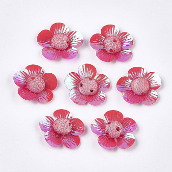 Foam Cabochons, with Sequins/ Paillettes and Polyester, Flower, Red, 42~44x43~45x10~12mm, about 100pcs/bag