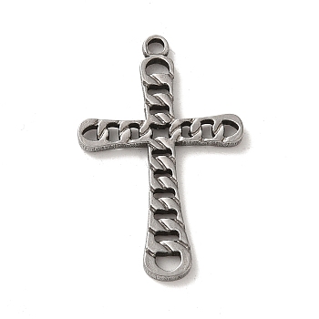 304 Stainless Steel Pendants, Cross Charm, Religion, Stainless Steel Color, 33x20.5x1.5mm, Hole: 2mm