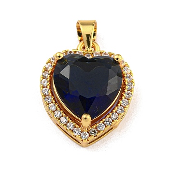 Rack Plating Brass Pendant, with Glass, Heart, Prussian Blue, 16.5x13.5x7mm, Hole: 4x3.5mm