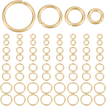 600Pcs 4 Styles 304 Stainless Steel Jump Rings, Open Jump Rings, Round Ring, Metal Connectors for DIY Jewelry Crafting and Keychain Accessories, Real 18K Gold Plated, 20 Gauge, 4~8x0.8mm, Inner Diameter: 2.4~6.4mm, 150pcs/style