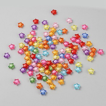 Transparent Acrylic Beads, Bead in Bead, Star, Mixed Color, 15x16x9mm, Hole: 2mm, about 500pcs/500g