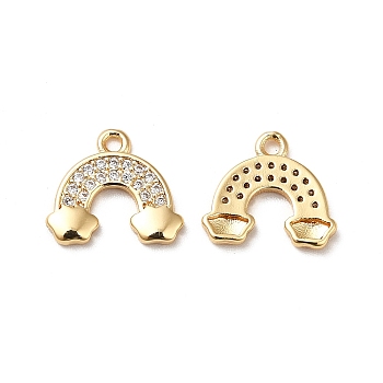 Brass Micro Pave Cubic Zirconia Charms, Real 18K Gold Plated, Rainbow with Cloud Charm, Clear, 10x11.5x1.5mm, Hole: 1.2mm