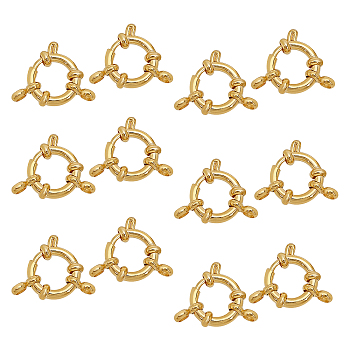 Elite 304 Stainless Steel Spring Ring Clasps, Ring, Real 24K Gold Plated, 12.5x4mm, Hole: 2.5mm, 12pcs